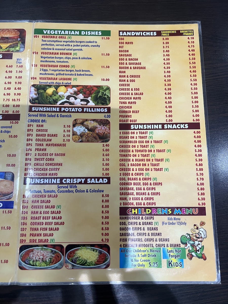 The Sunshine Cafe Menu - Image 1